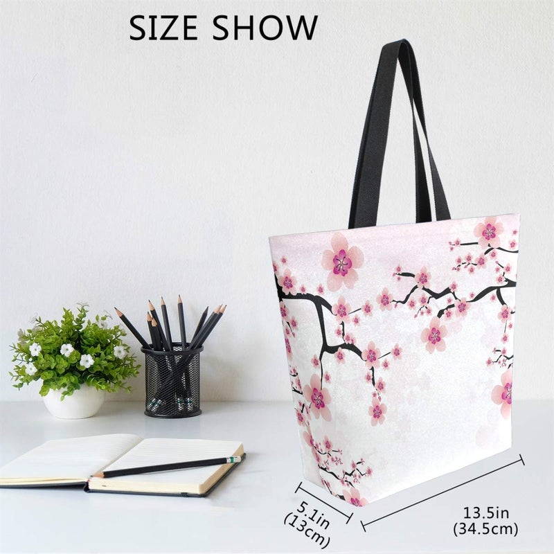 Naanle Floral Flower Canvas Tote Bag - Large Women's Casual Shoulder Handbag, Japanese Cherry Blossom Reusable Multipurpose Heavy Duty Shopping Grocery Cotton Bag for Outdoors - Image 5